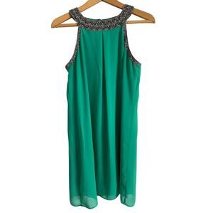 A. Byer Green Embroidered Sleeveless Mini Dress Lightweight Boho Romantic Med